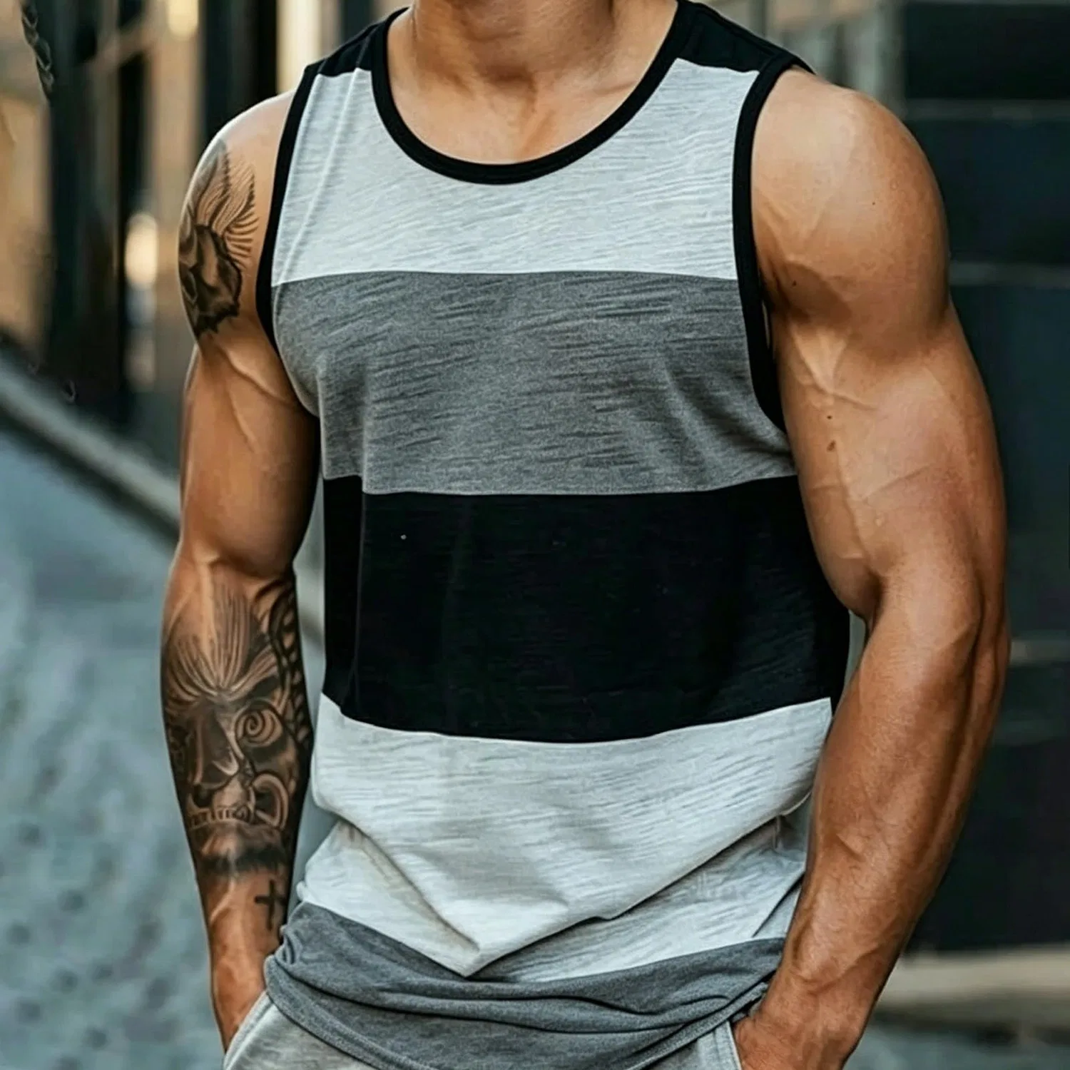 Мужская футболка без рукавов с цветовым блоком, Z15 Grey — фото 2