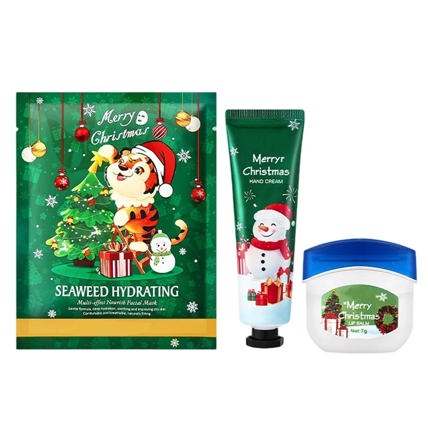 Набор для ухода за кожей, Christmas Skin Care Kit, Generisch, 3 предмета: крем для рук 30 г, бальзам для губ 7 г, маска для лица 25 мл