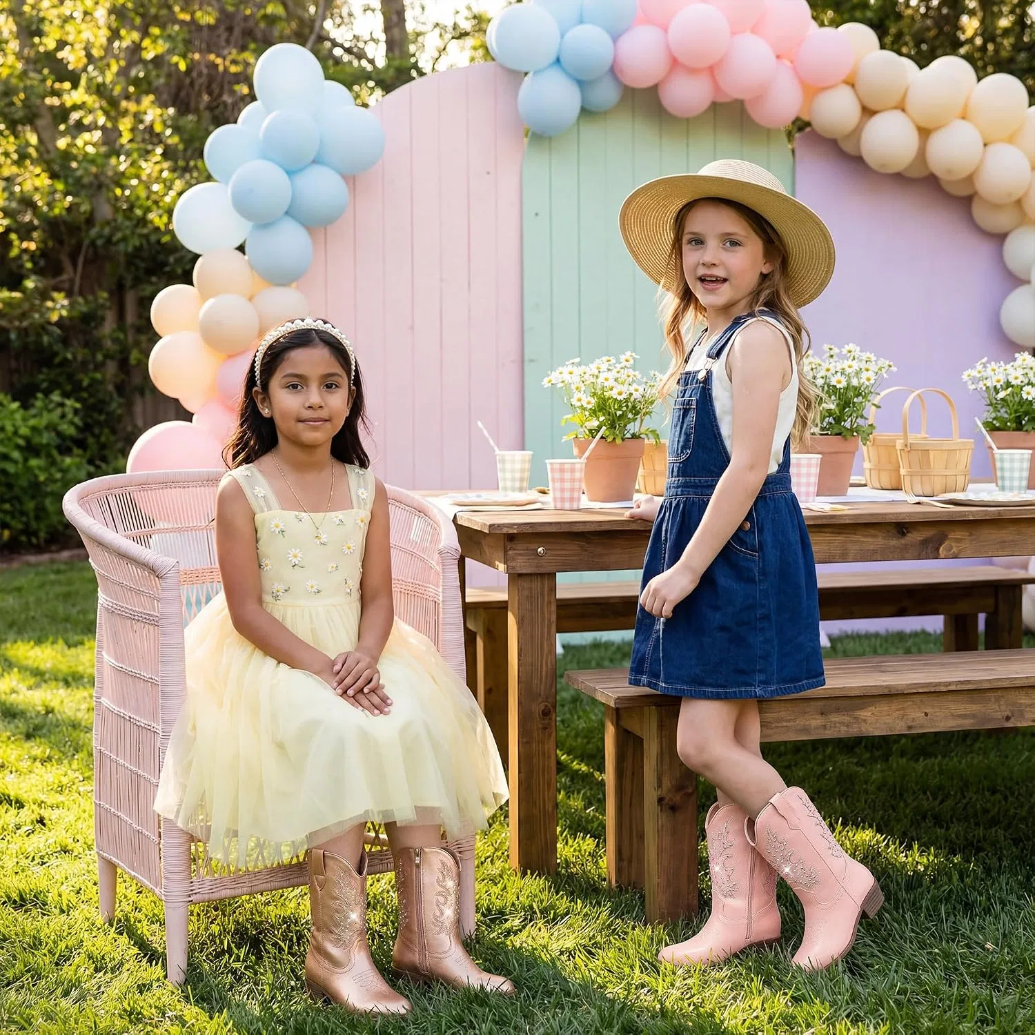 Детские сапоги для девочек с блестками и стразами Cowgirl Boots Motasha, Champagne — фото 3
