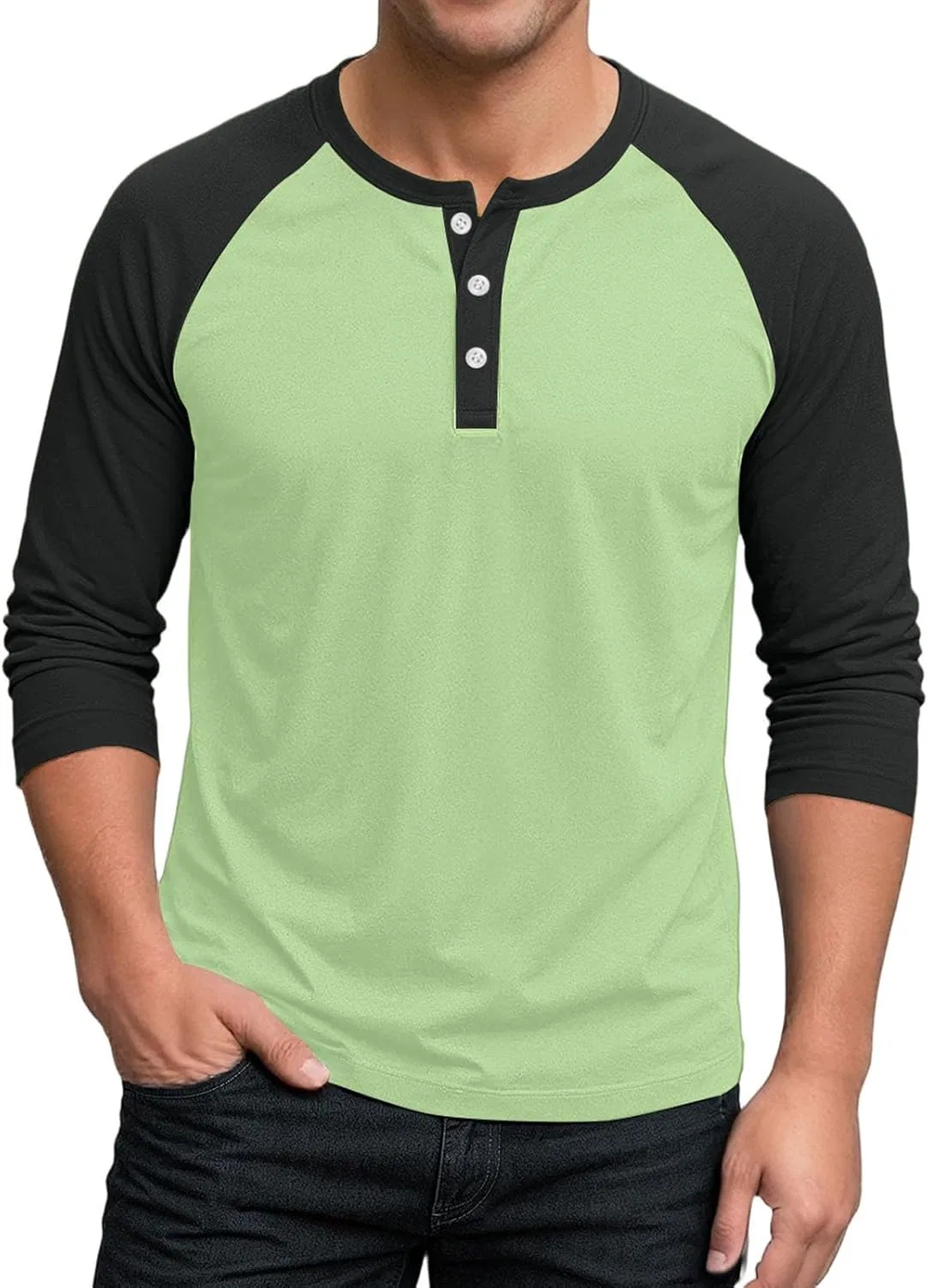 Мужская спортивная футболка с длинным рукавом 3/4, реглан, Light Green