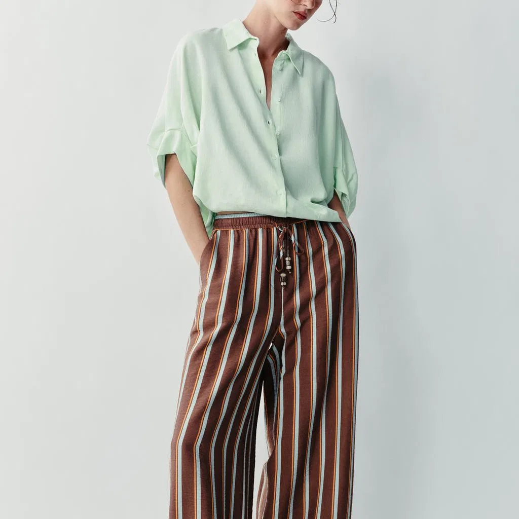 Женская рубашка с отложным воротником Light Mint ZARA, Light Mint — фото 4