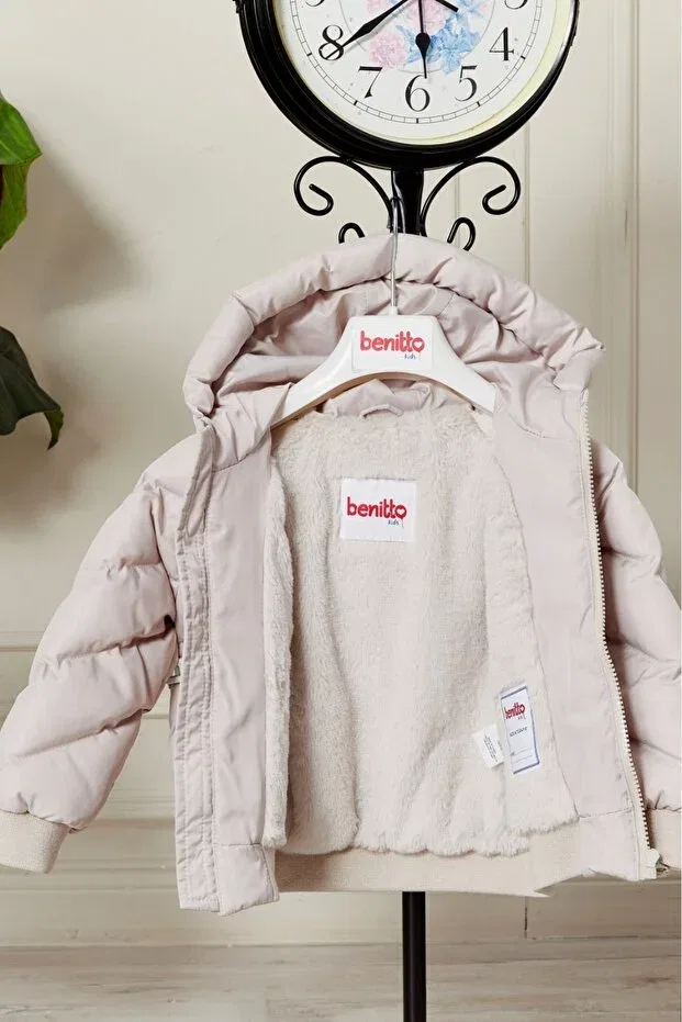 Детское зимнее пальто-пуховик для девочек с капюшоном Pearnight, Beige — фото 2