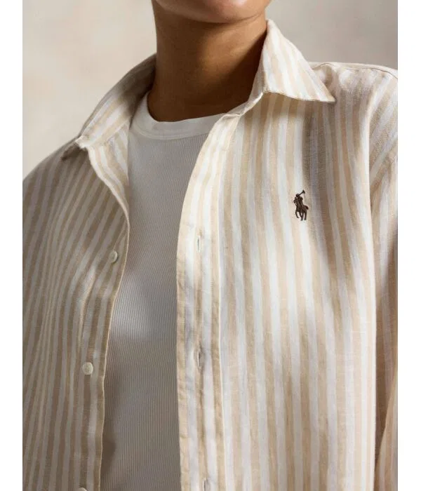 Женская рубашка из льна Polo Ralph Lauren, бежевый — фото 4