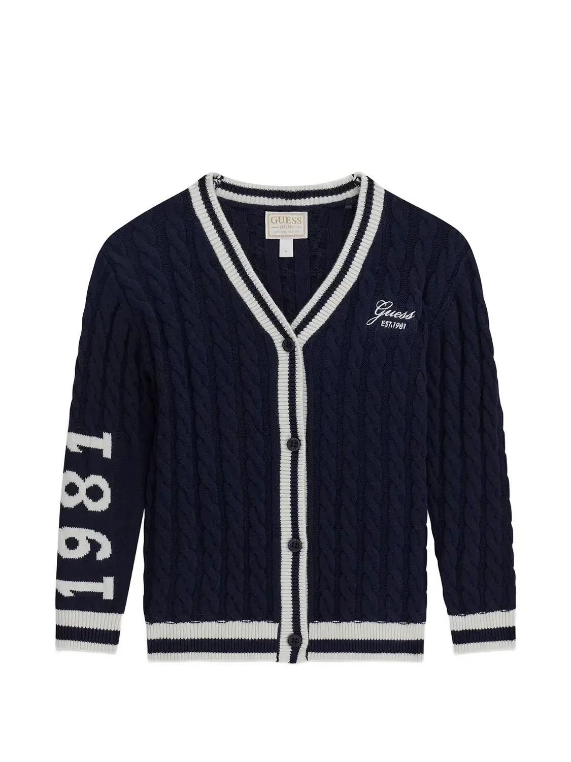 Полосатый кардиган фактурной вязки Guess Kids, синий