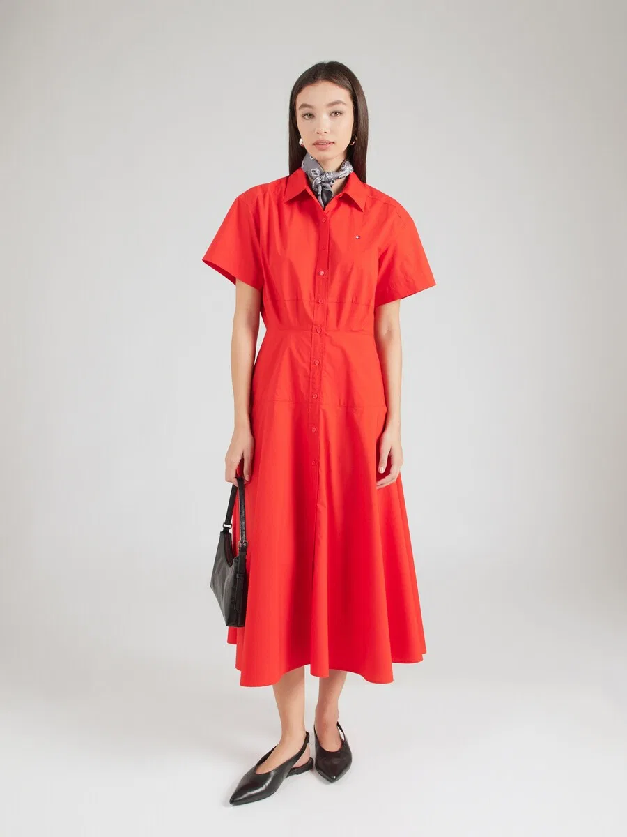 Платье-рубашка TOMMY HILFIGER 'Fit And Flare Midi' неоново-красного цвета — фото 3