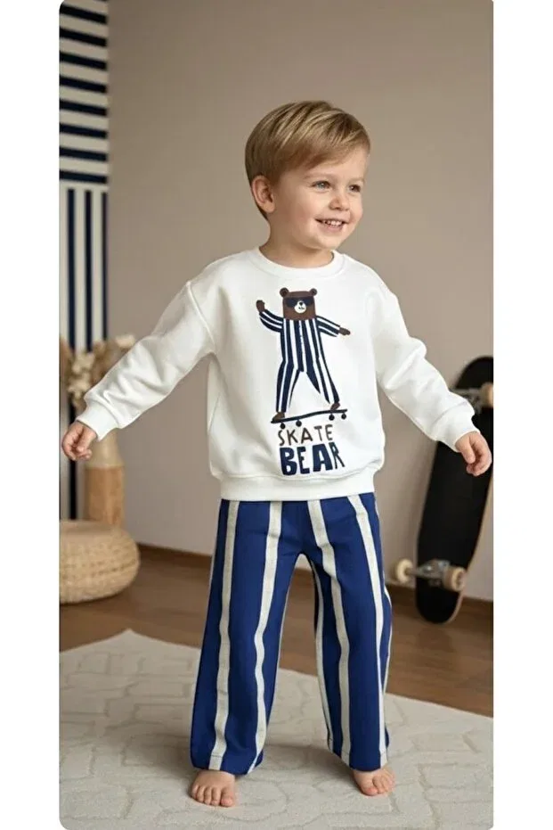 Детский комплект свитшот и брюки с принтом Skate Bear, Generic Brands, Navy Blue