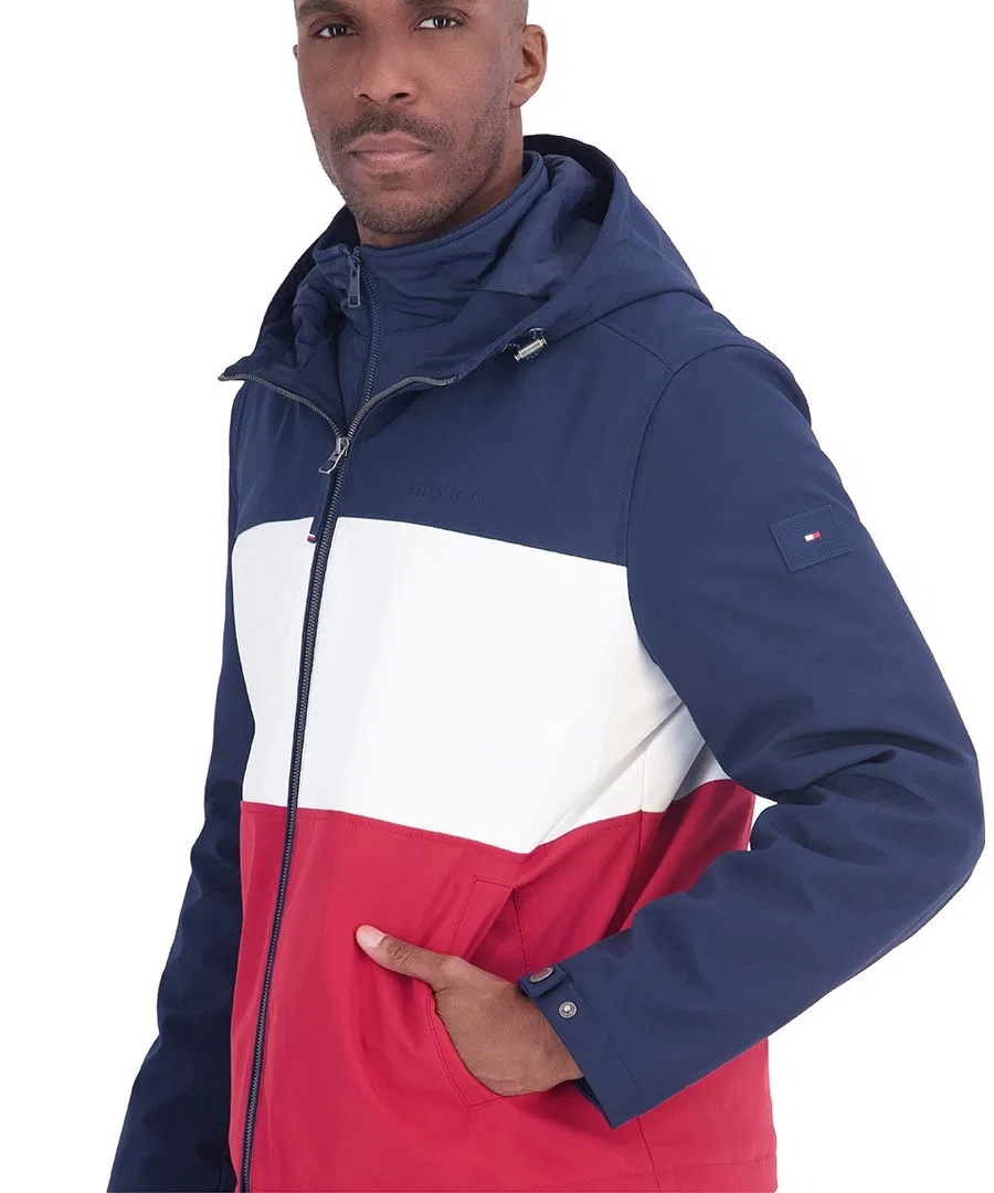 Мужская куртка-ветровка с капюшоном и вставкой Tommy Hilfiger, Navy White Red — фото 3