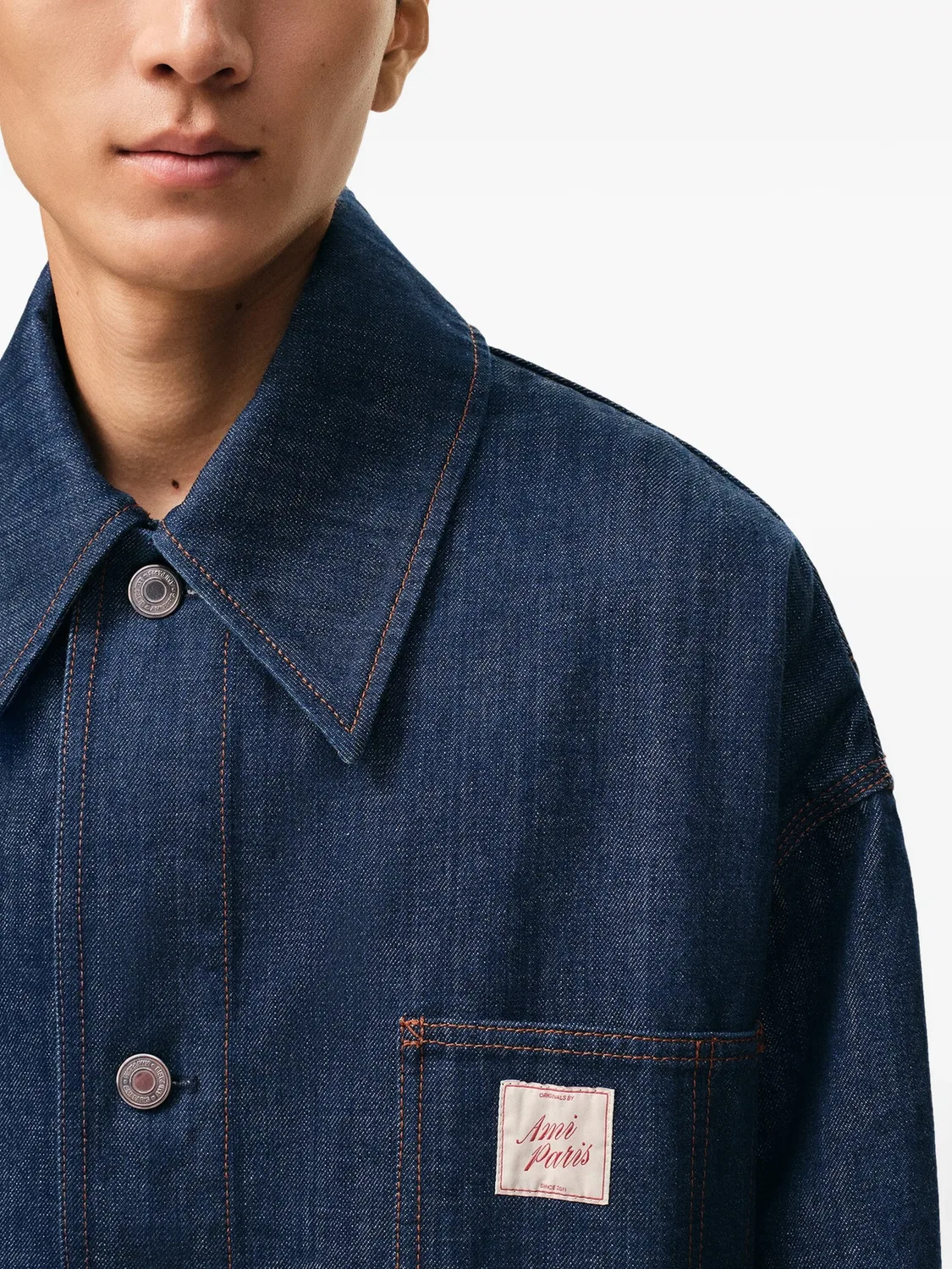 Джинсовая куртка Heritage-Label синяя AMI Paris, синий — фото 2