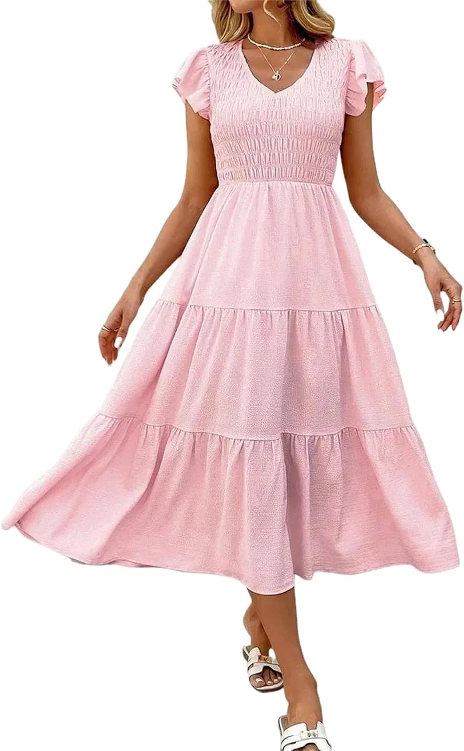 Женское платье из шифона с принтом, Casual, Pink