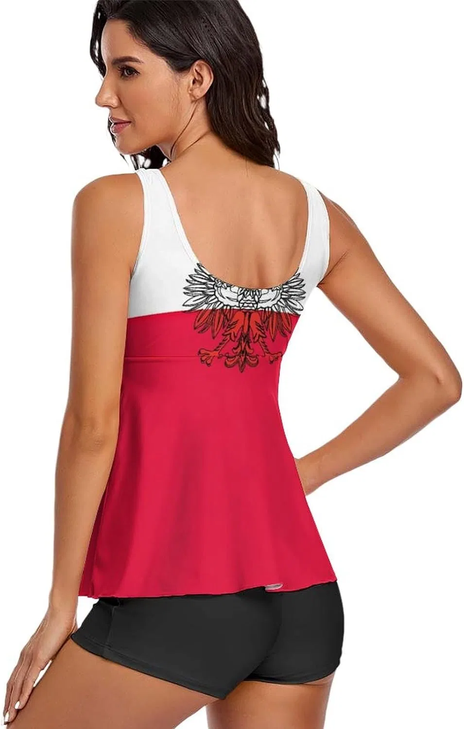Женский танкини-купальник с принтом флага Польши, 2 предмета, Shorts, V-Neck — фото 4