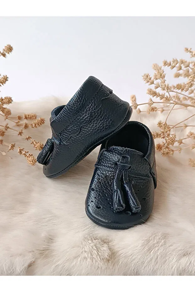 Детские мокасины для мальчиков из натуральной кожи Axel leather baby moccasin navy blue Hodore, Navy Blue — фото 3