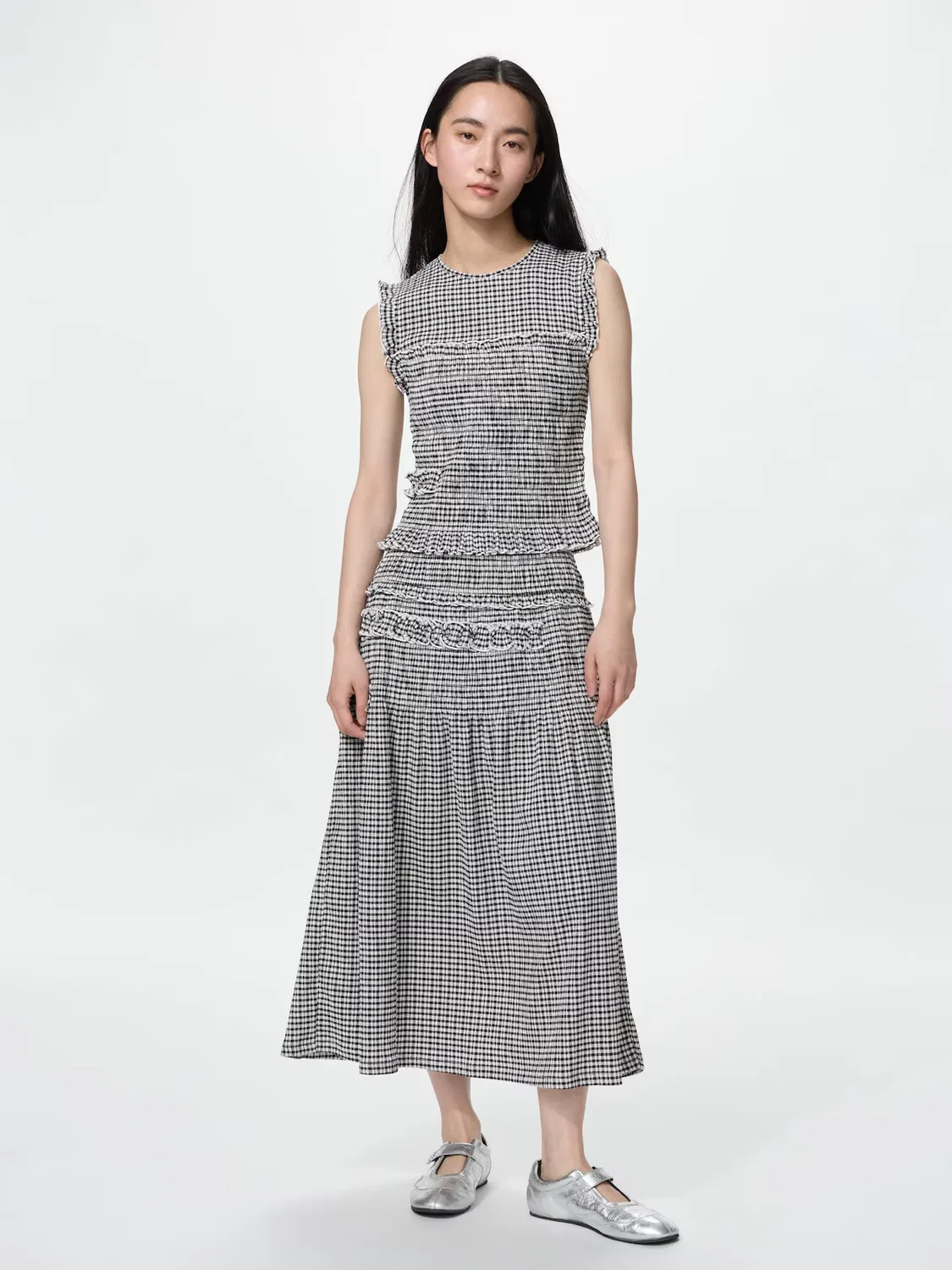 Юбка Uniqlo, со сборками, кремовая — фото 2