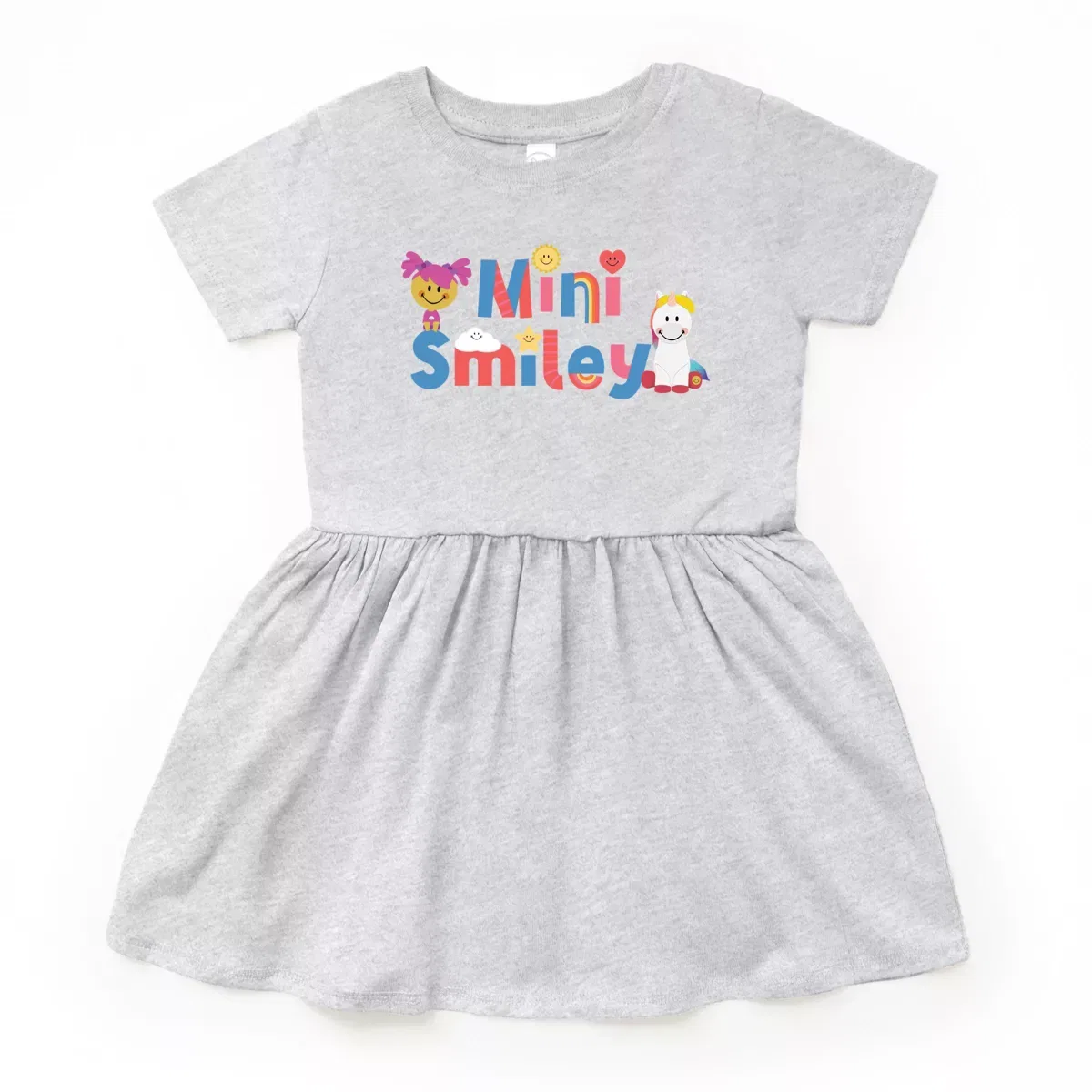 Детское платье для девочек с принтом Mini Smiley Icons Unicorn The Juniper Shop, Heather Grey