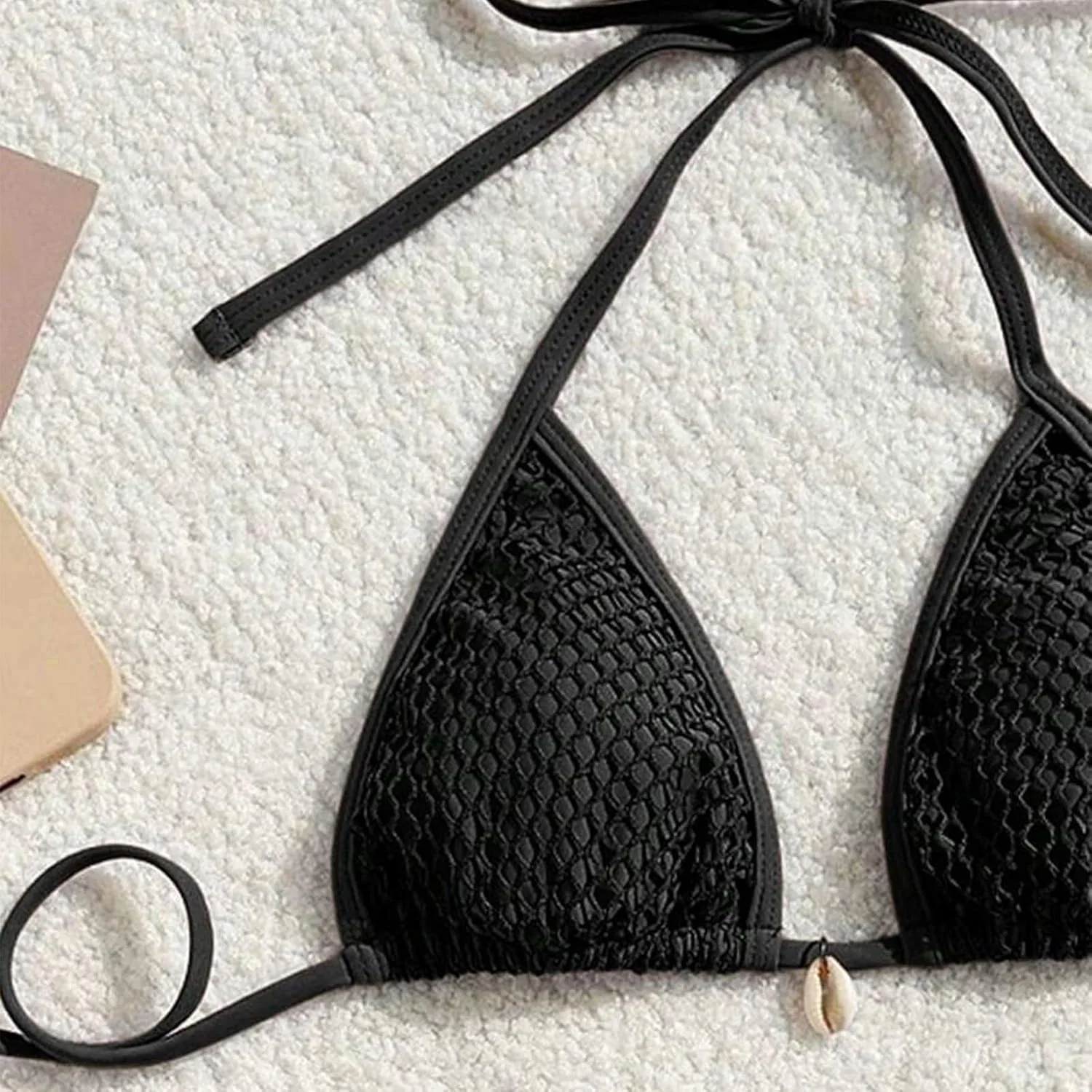 Женский бикини-комплект из 3 предметов с юбкой Fishnet, Black — фото 3