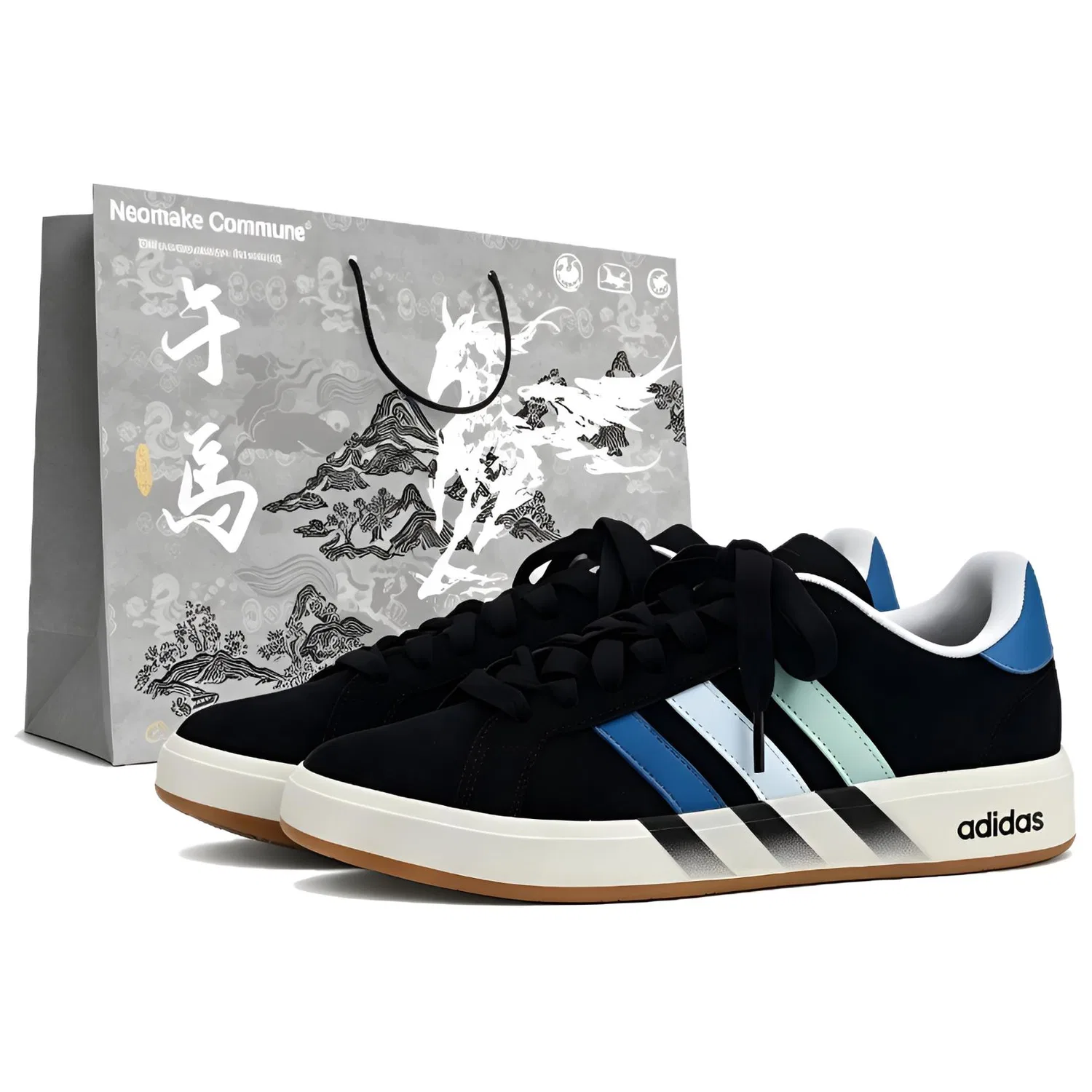 Детские кроссовки-скейтборд с градиентом, низкий верх, Adidas Grand Court Base 00s, Black/Blue