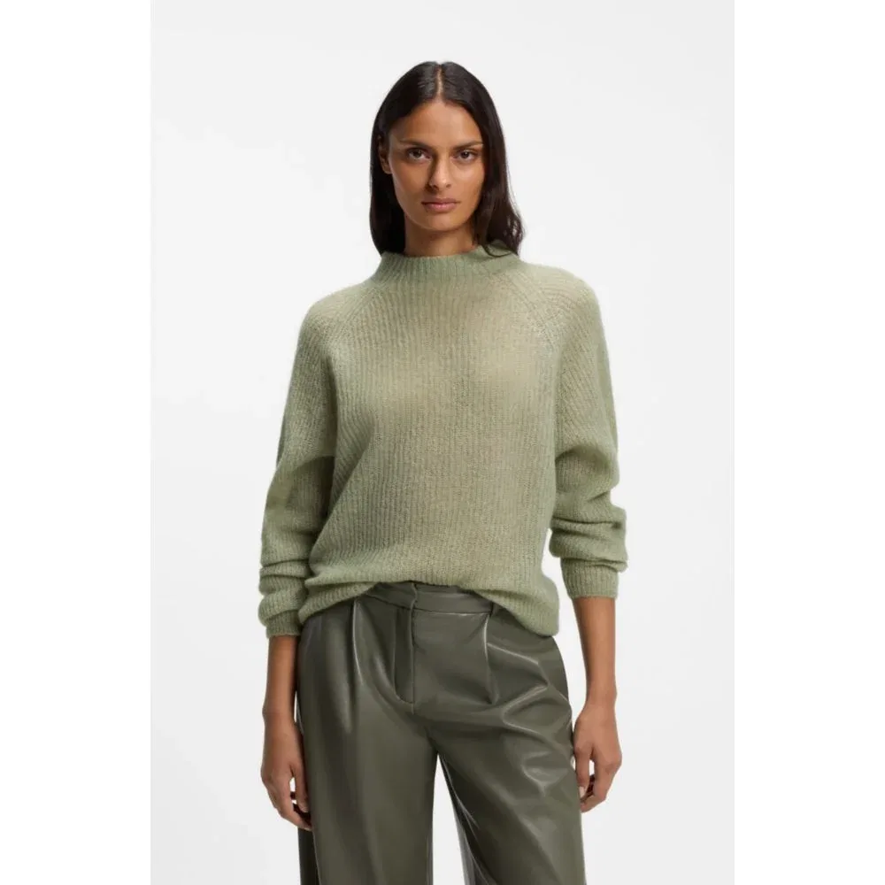 Женский свитер с высоким воротом из смеси альпаки и шерсти BOSS, Light Green — фото 3