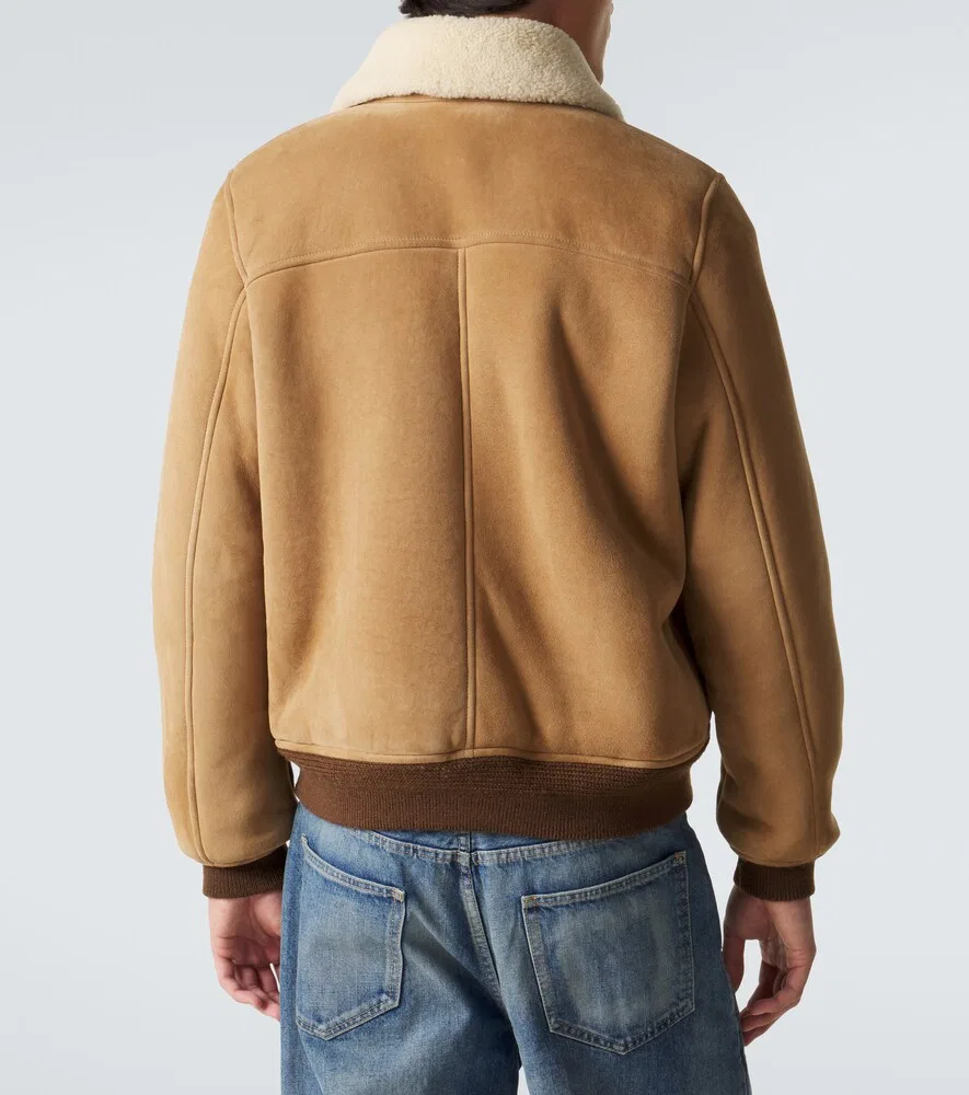 Замшевая куртка с подкладкой из овчины Saint Laurent, бежевый — фото 4