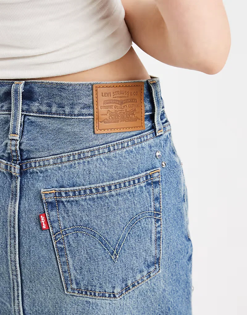 Джинсовая мини-юбка Levi's с отделкой, светло-голубой — фото 3