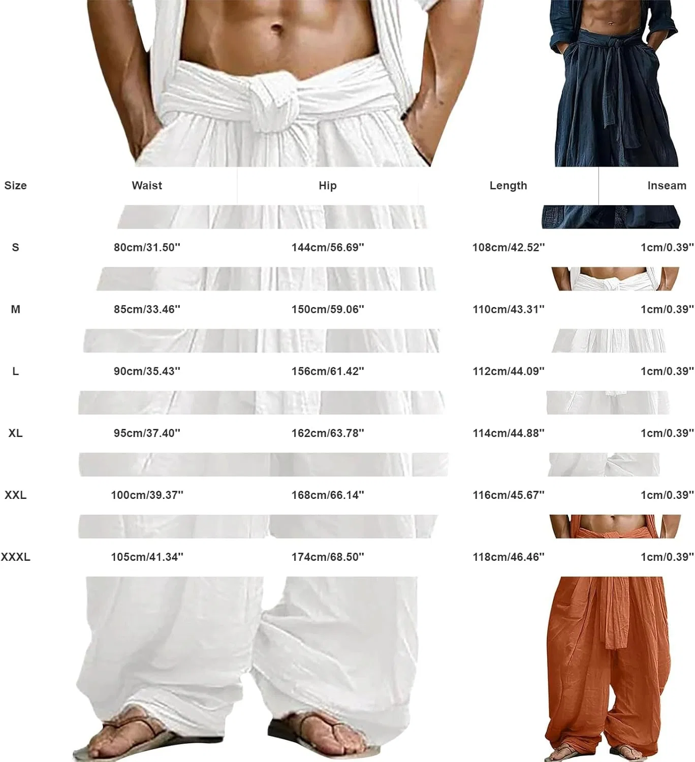 Мужские свободные брюки из хлопка и льна с завязками, Wide Leg, тёмно-синий — фото 3
