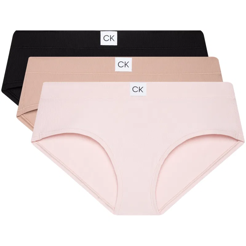 Женские трусы-слипы комплект из 3 штук Calvin Klein, Space Black/Natural Skin/Light Cherry Blossom Pink