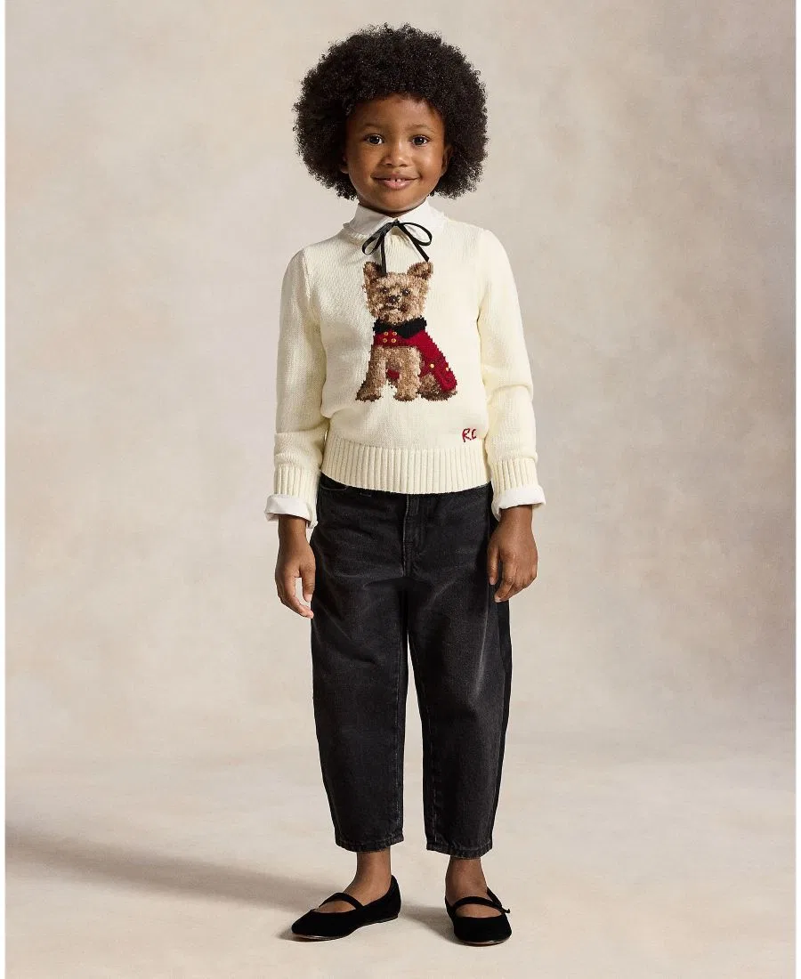 Хлопковый свитер с изображением собаки для девочек, размеры 2T-6X Polo Ralph Lauren, Clubhouse Cream — фото 2