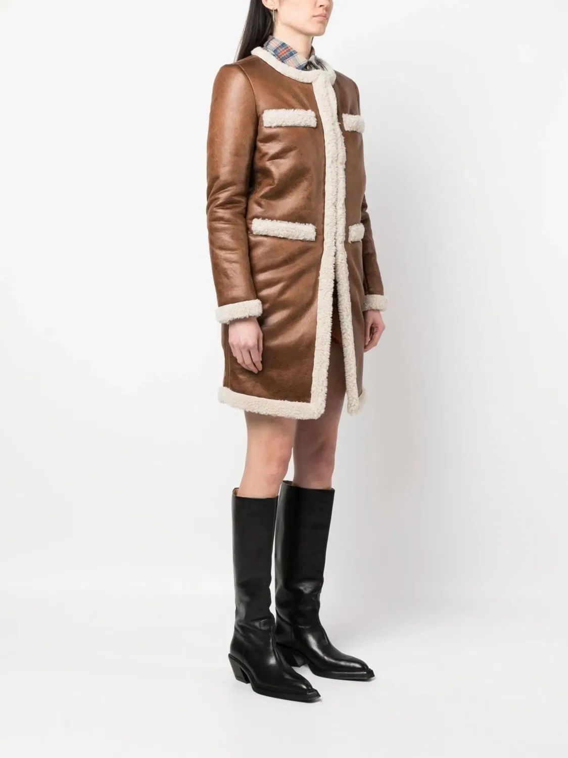 Пальто без воротника из искусственного меха DSQUARED2, коричневый — фото 2