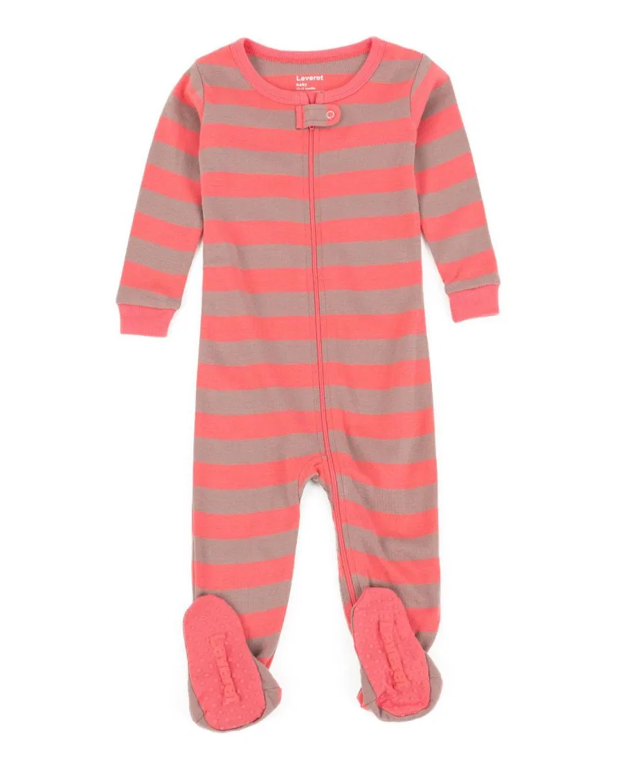 Пижама-слип с принтом в полоску, модель Baby Matching Family Footed Cotton Striped Pajamas Leveret, Rose & Antler Stripes