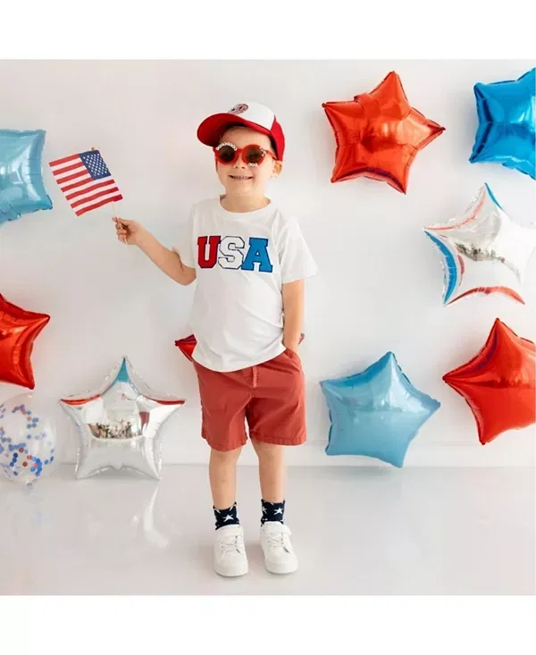 Детская футболка с принтом Unisex USA Patch Short Sleeve T-Shirt Sweet Wink, белый — фото 2
