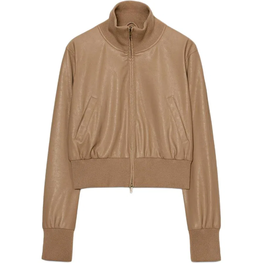 Женское пальто-пилот с воротником-стойкой Dark Camel ZARA