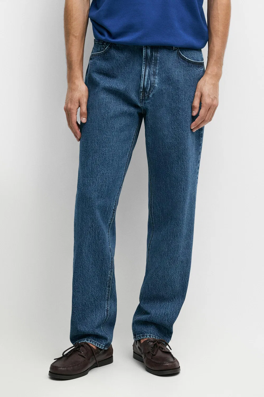 Джинсы Massimo Dutti Stonewashed Tapered-Fit, глубокий синий