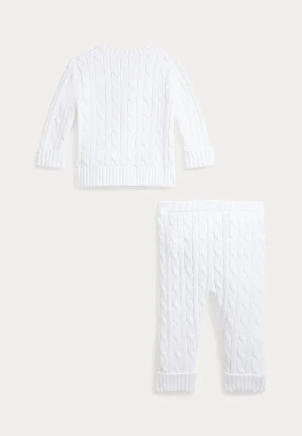 Комплект из кардигана и брюк с кабельной вязкой Polo Ralph Lauren, белый — фото 2