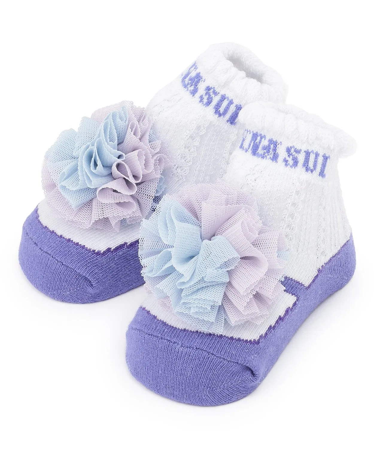 Детские носки с тюлем-помпоном модель ANNA SUI mini, Лавандовый