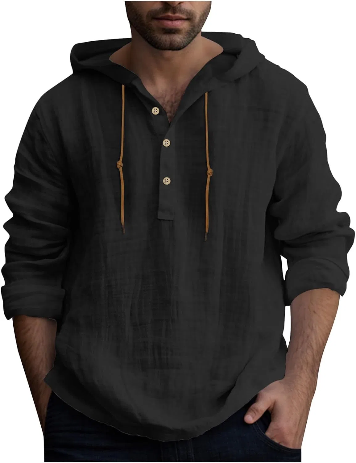 Мужская худи-рубашка с капюшоном Cotton Linen, Black