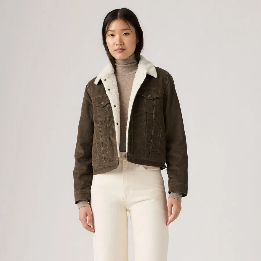 Куртка LEVI'S Between-Season Jacket 'Original Sherpa Trucker' оливкового цвета — фото 2