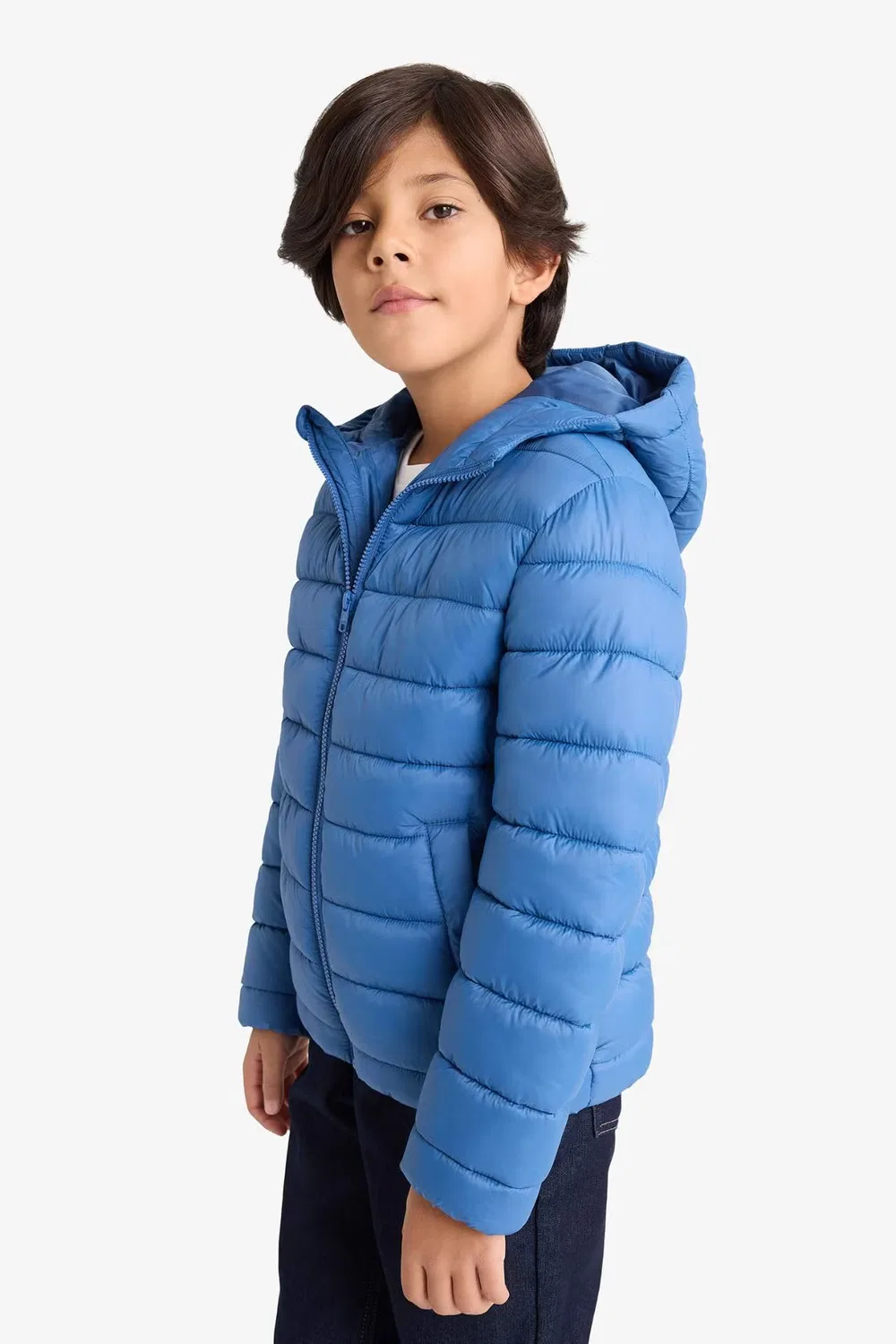 Куртка пуховик водоотталкивающая с капюшоном для мальчика Defacto, индиго — фото 4