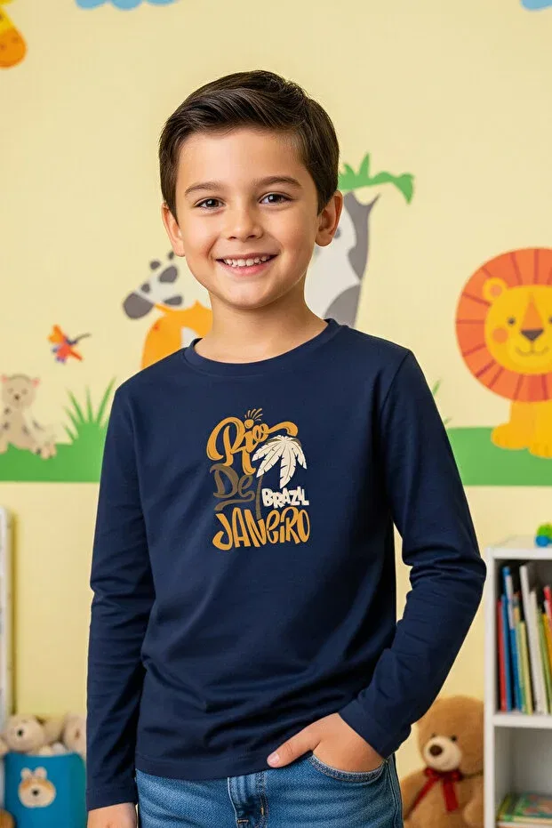 Детские свитшоты для мальчиков с принтом 3-предметный комплект Fyk Kids, Yellow-Khaki-Blue — фото 4