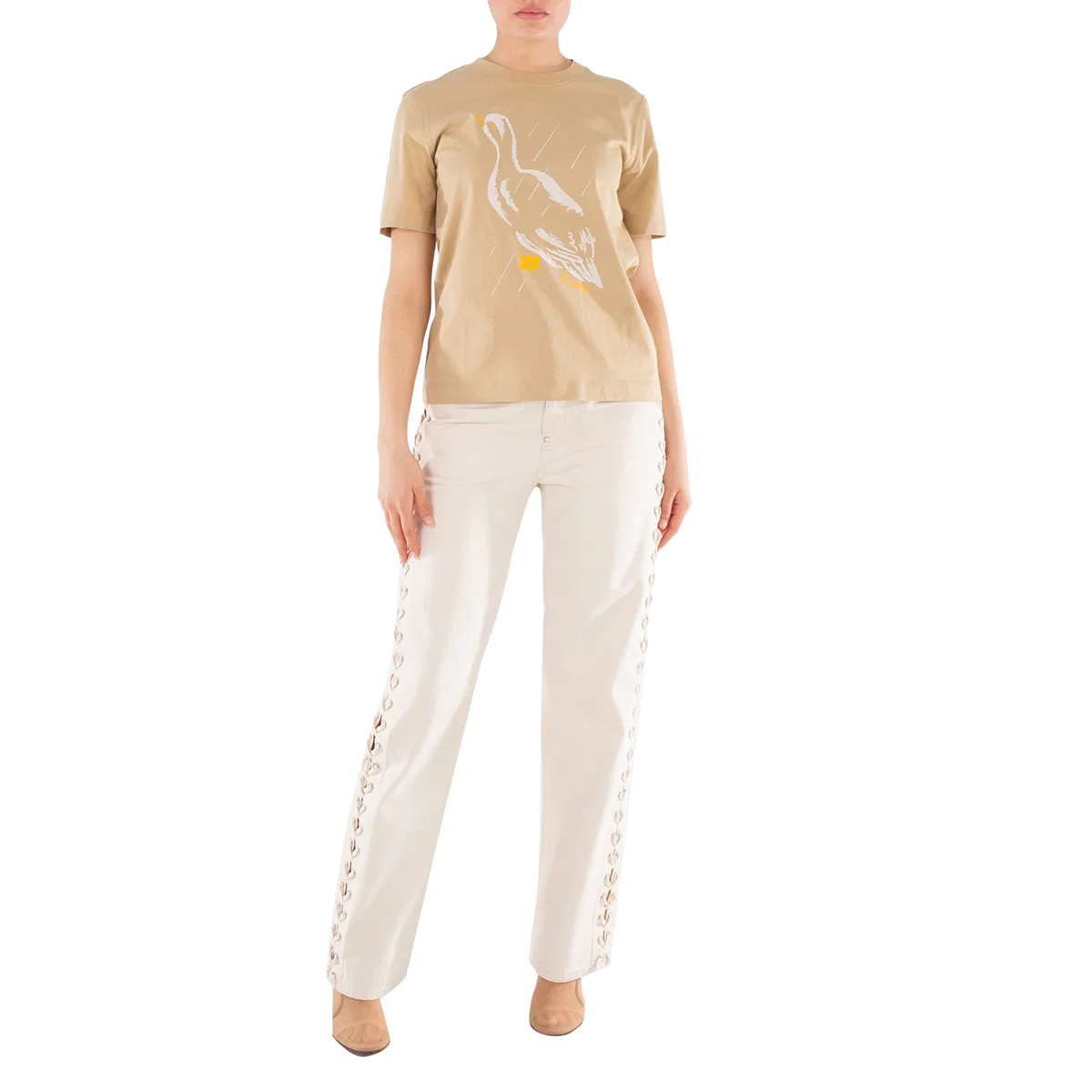 Футболка с принтом Duck Printed Crewneck Cotton T-Shirt Burberry, Flax — фото 4