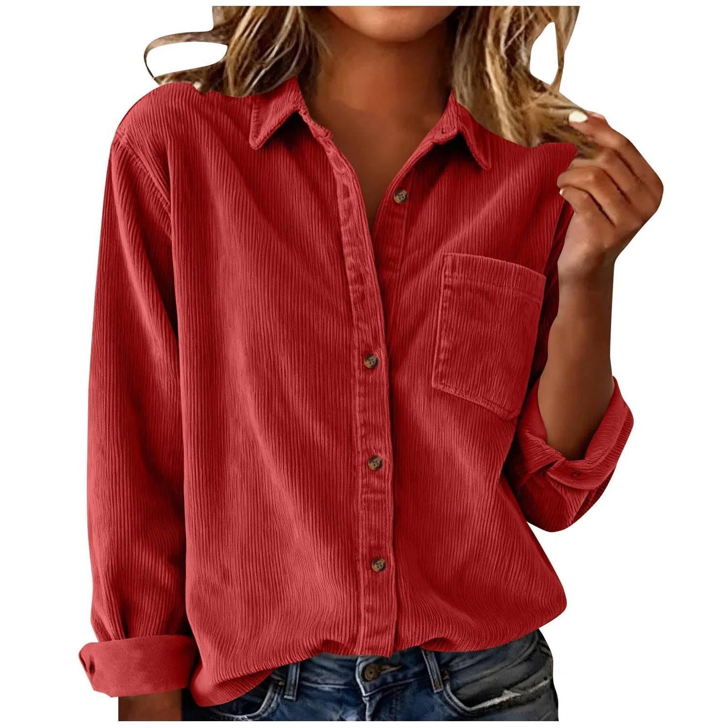 Женская рубашка из вельвета с длинным рукавом Oversized Boyfriend, Red