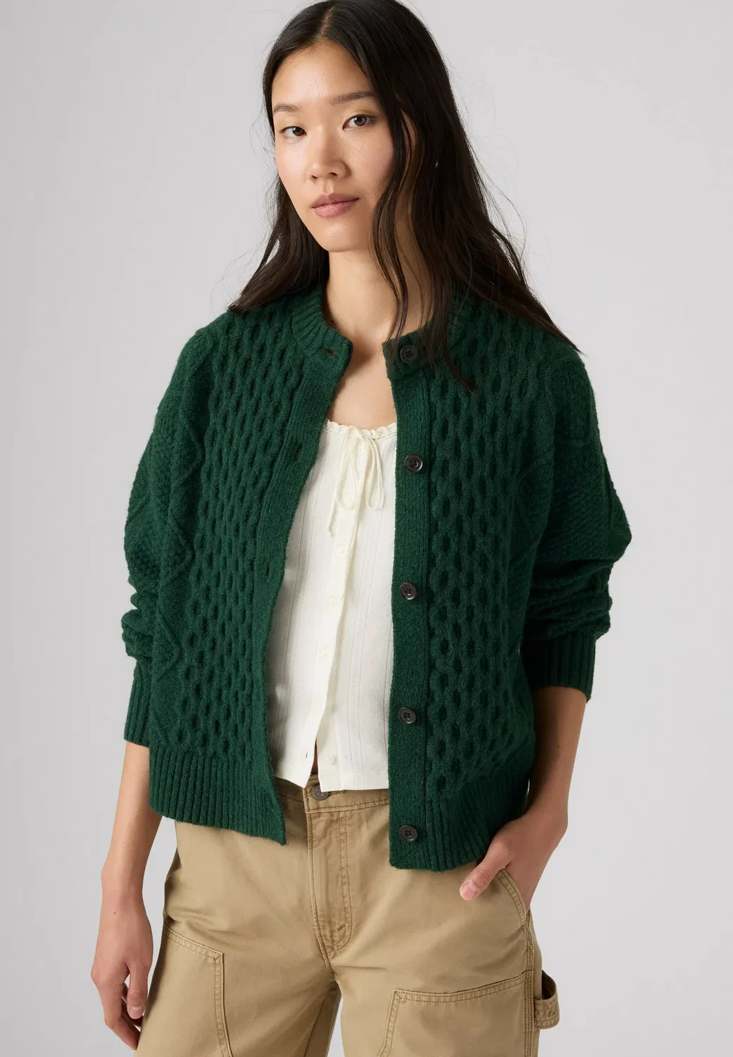 Кардиган Charlotte с круглым вырезом и вышитыми принтами - кардиган Levi'S, Emboldened - Greens - — фото 4