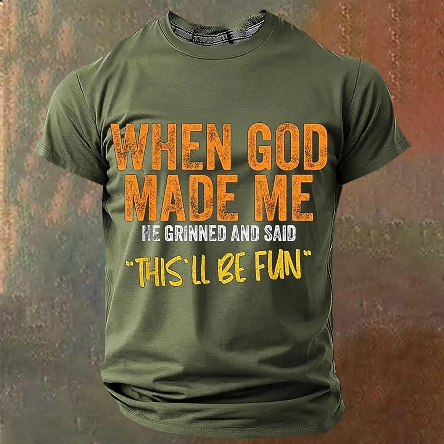 Мужская футболка с религиозным принтом When God Made Me He Said This'll Be Fun, Green — фото 2