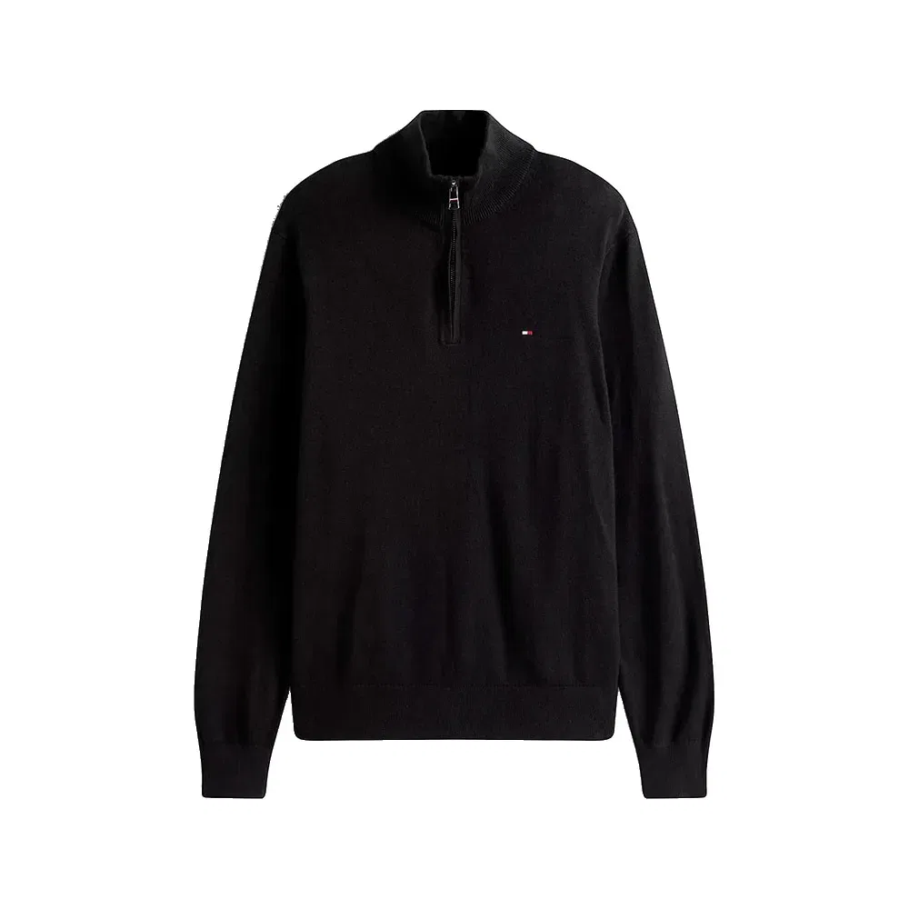 Мужской свитер с высоким воротником и полузастежкой-молнией Pima Org Ctn Mock Half-Zip Tommy hilfiger, Black — фото 3
