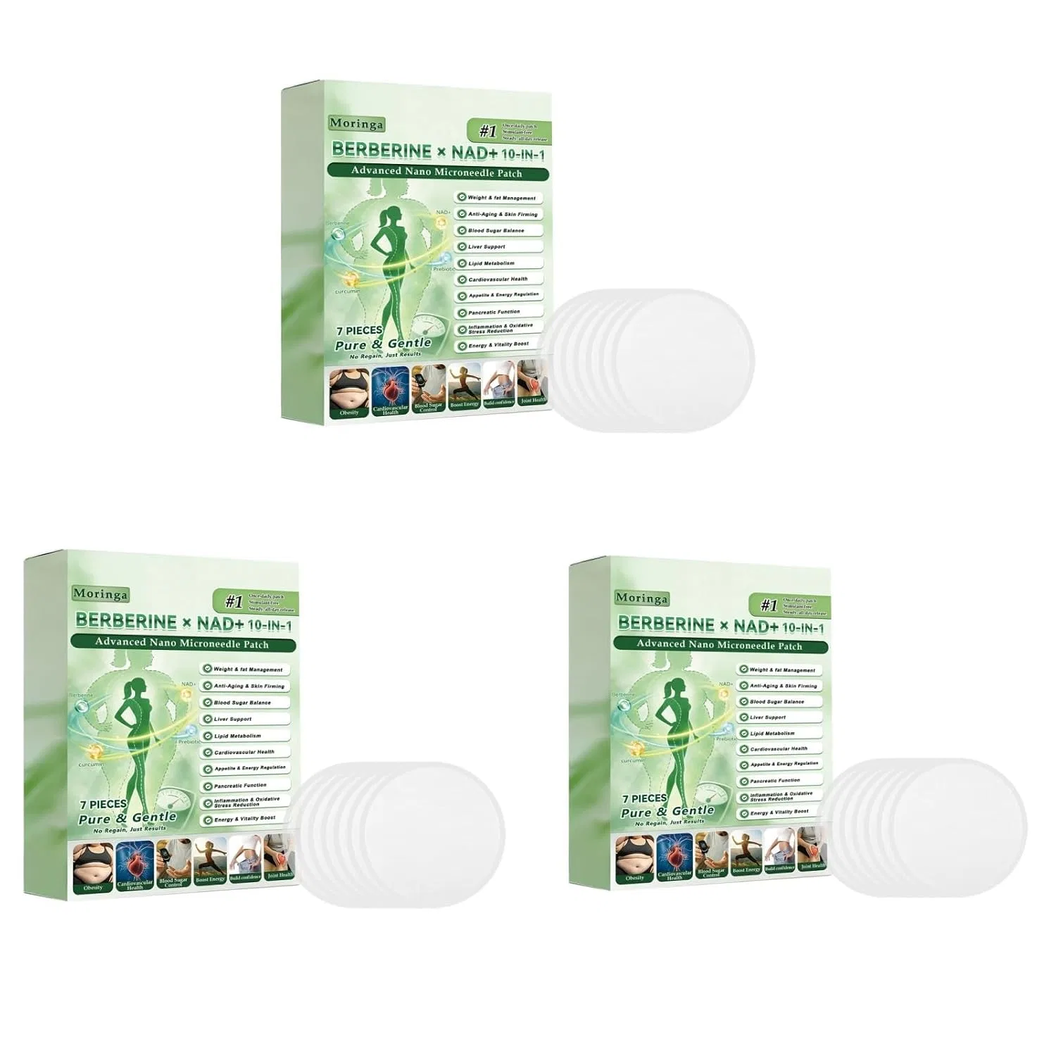 Пластыри с наномикроиглами Moringa BERINE x NAD+ 10-in-1, 3 упаковки Générique