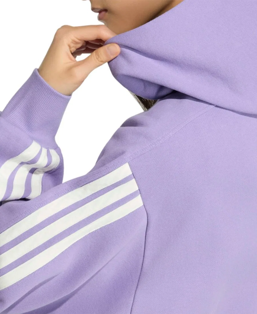 Женский худи свободного кроя с капюшоном и тремя полосами adidas, Magic Lilac / Off White — фото 4