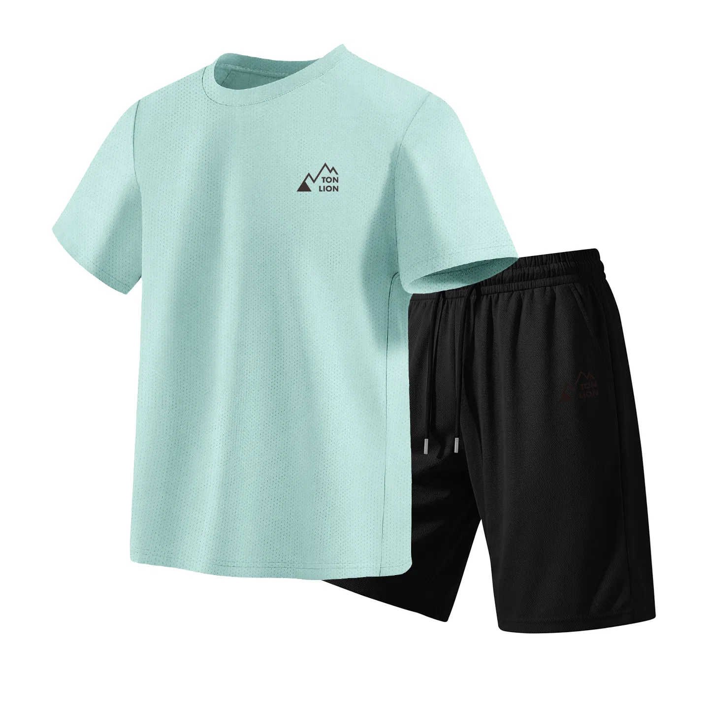 Детский комплект футболки и шорт с принтом, Tonlion, Цвет: Mint Green And Black