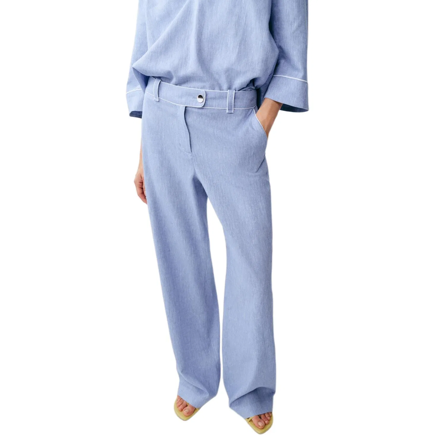 Женские повседневные брюки прямого кроя Light Blue ZARA, Light Blue — фото 4