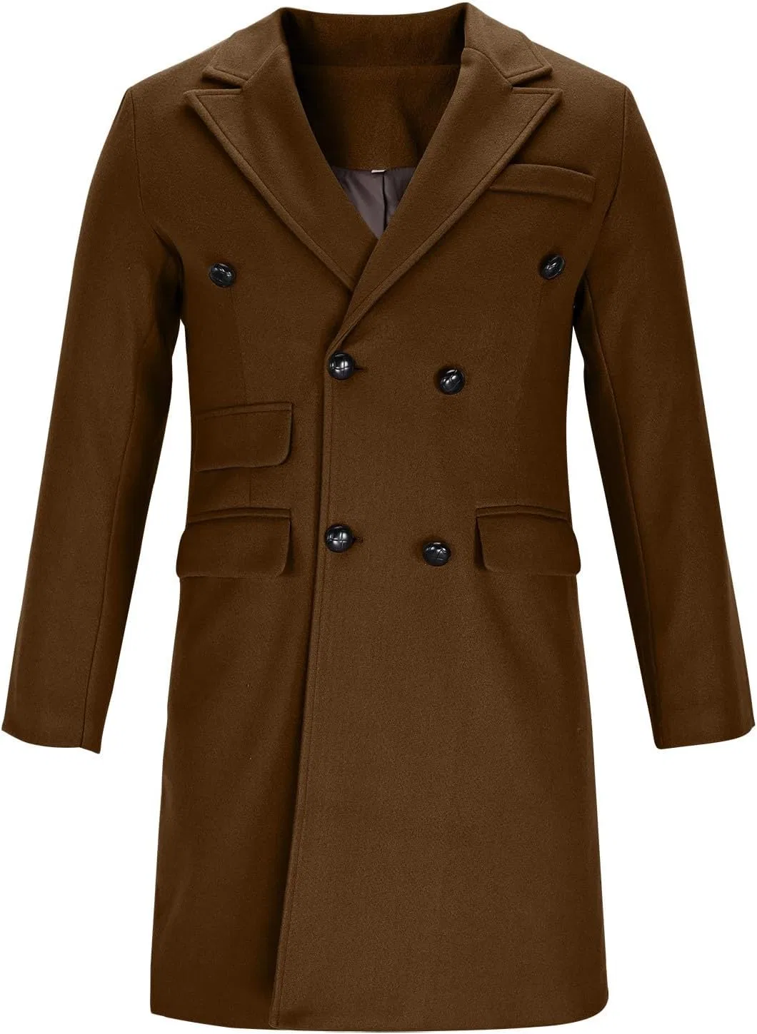 Мужское пальто-тренч двубортное из шерстяной смеси, Pea Coat, хаки — фото 4