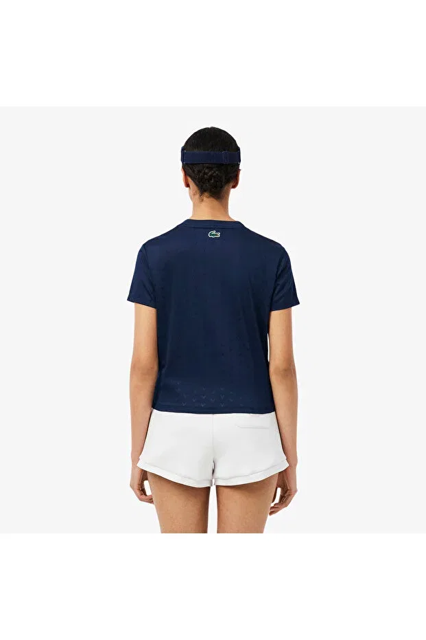 Футболка Lacoste Slim Fit Crew Neck Patterned, темно-синяя — фото 3
