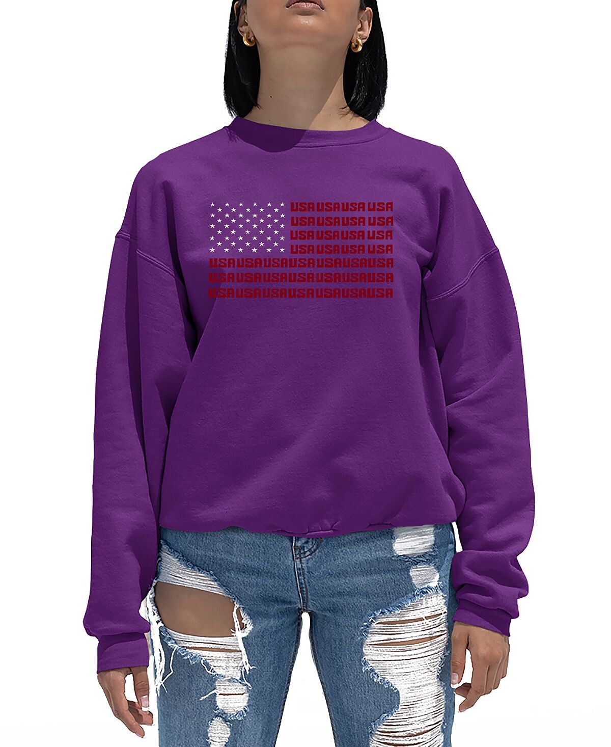 

Женская толстовка с круглым вырезом word art usa flag top LA Pop Art, фиолетовый