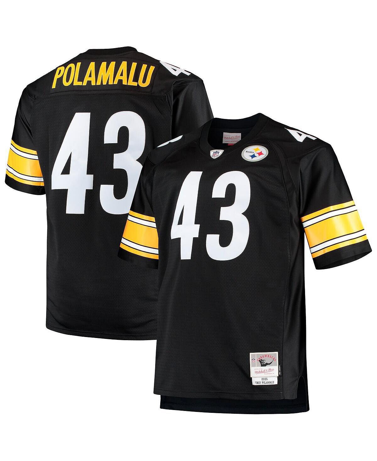 

Мужская футболка troy polamalu black pittsburgh steelers big and tall 2005 года, копия джерси для пенсионеров Mitchell & Ness, черный