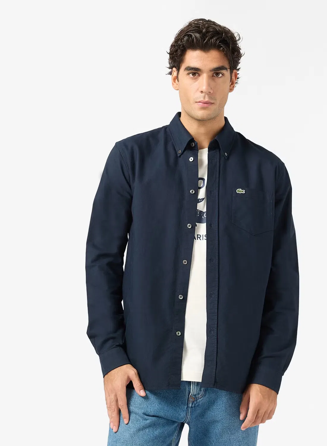 Рубашка оксфордская классическая Lacoste, темно-синий